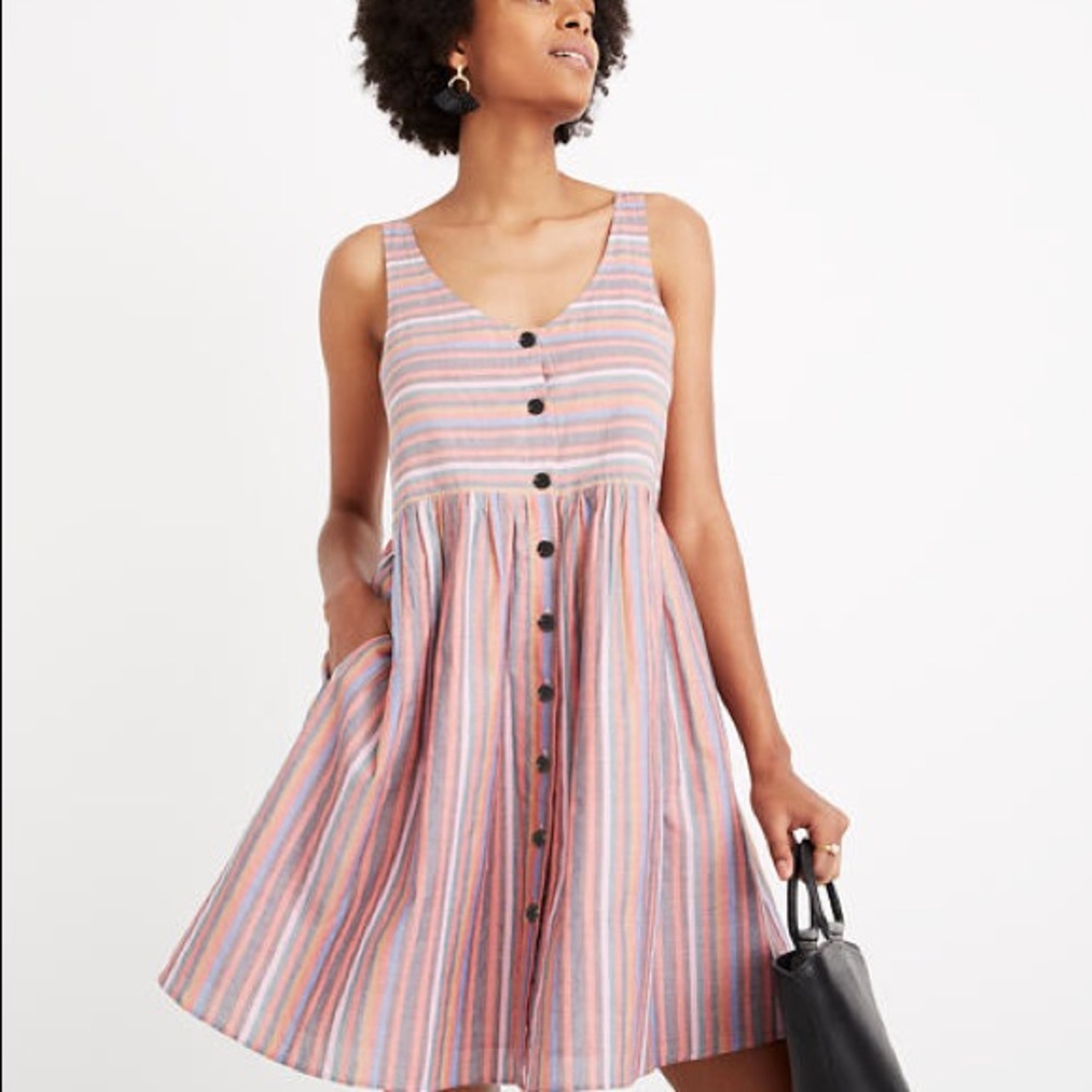 EUC Scoopneck Tank Dress in Rainbow Stripe